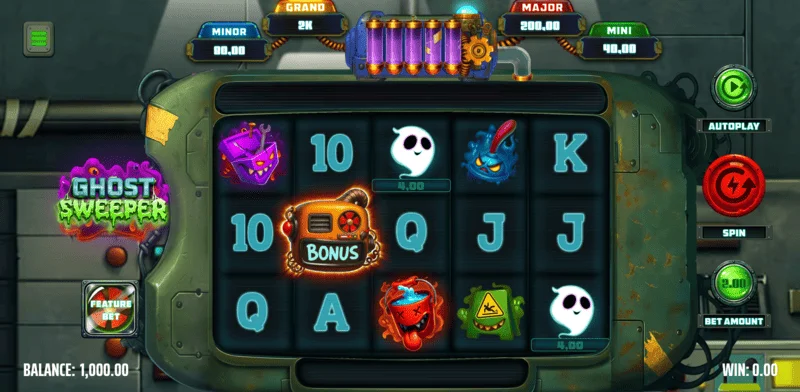 Ghost Sweeper – galvenais spēles ekrāns ar 5x3 režģi